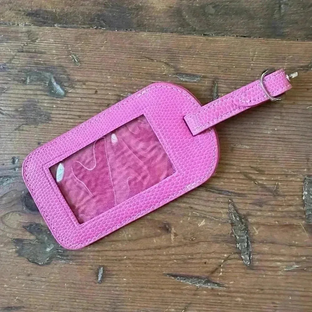 Lillian Vernon Set of 2 Pink Real Leather Luggage Tags NWOT - Picture 2 of 3